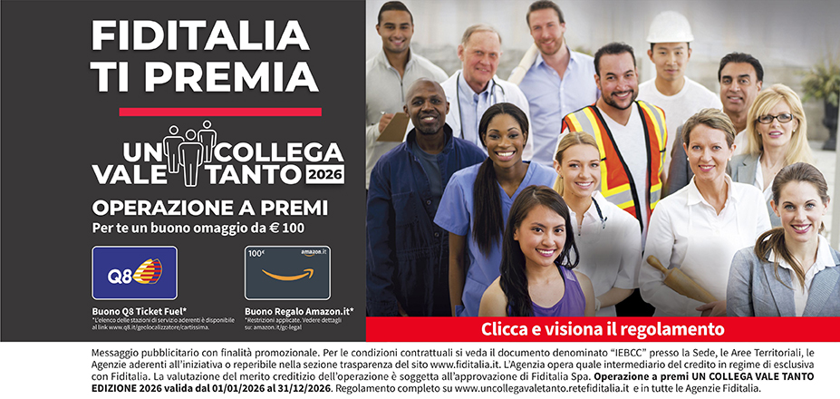 Agenzia Aesse Solutions S.a.s. Fiditalia | Palermo, Trapani, Mazara Del Vallo | Fiditalia ti premia - Vinci un buono omaggio da €100. Operazione a premi. Clicca e visiona il regolamento. Operazione a premi UN COLLEGA VALE TANTO 2025 valida dal 01/01/2025 al 31/12/2025. Regolamento completo www.uncollegavaletanto.retefiditalia.it