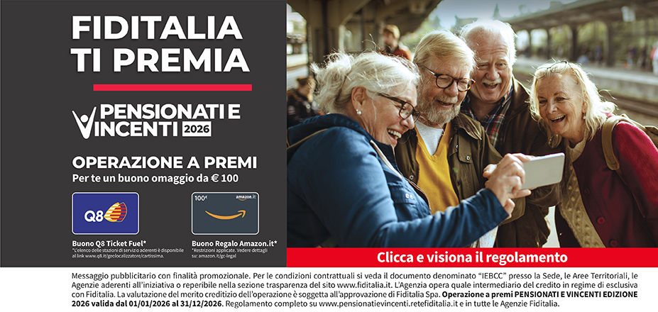 Agenzia Aesse Solutions S.a.s. Fiditalia | Palermo, Trapani, Mazara Del Vallo | Fiditalia ti premia - Vicni un omaggio da €100. Operazione a premi. Clicca e visiona il regolamento. Operazione a premi PENSIONATI E VINCENTI 2025 valida dal 01/01/2025 al 31/12/2025. Regolamento completo www.pensionatievincenti.retefiditalia.it